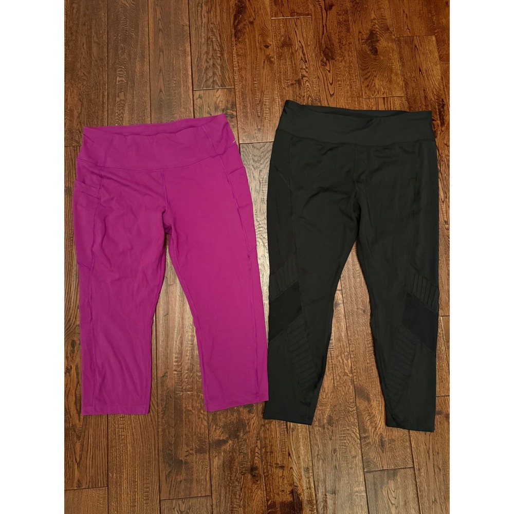 Avia Womens XXL 20 Leggings Lot 2 Black Moto Mesh Magenta Pocket Activewear